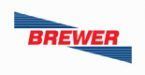 A blue and red logo for brewer on a white background.