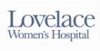 The logo for lovelace women 's hospital is on a white background.