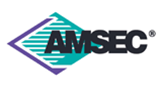 The AMSEC logo: a stylized dark blue diamond shape with teal horizontal lines and bold black text reading 