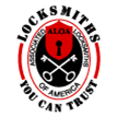 A circular logo for Associated Locksmiths of America (ALOA) featuring a red shield, a keyhole, and two crossed keys.