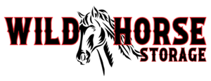 Wild Horse Storage logo with black text and a horse head illustration on a white background