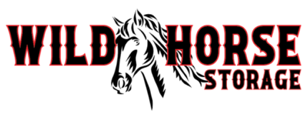 Wild Horse Storage logo with black text and a horse head illustration on a white background
