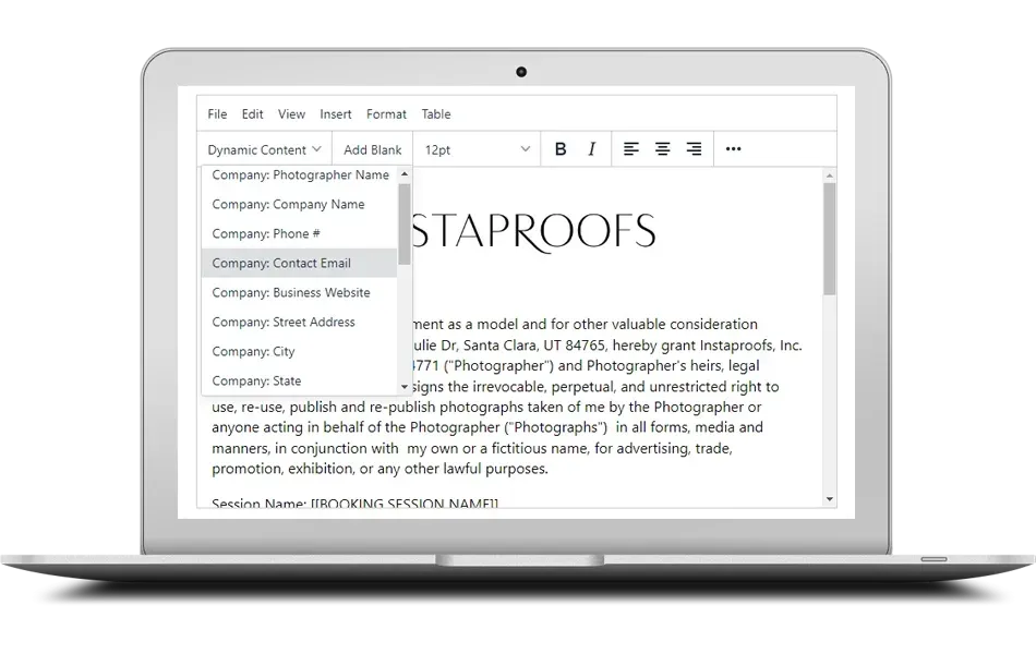 Laptop showing a document with a drop-down menu selection 