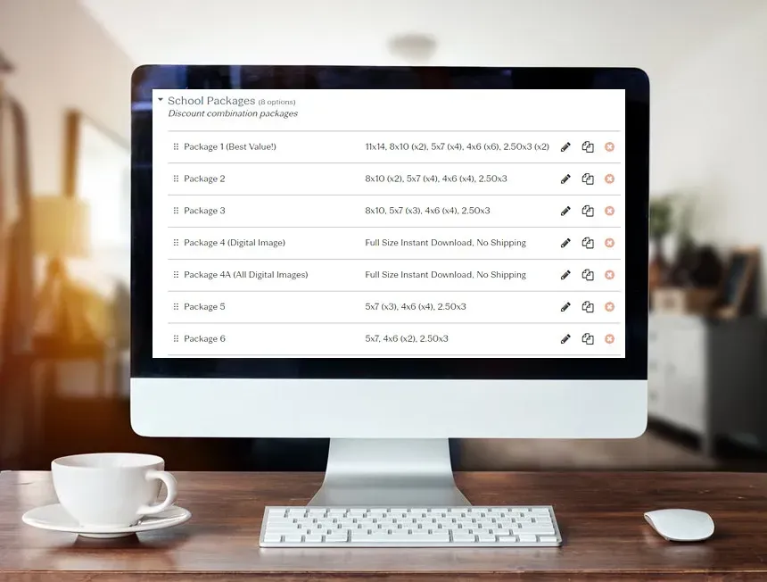 Computer screen displaying a list with a cup and mouse on a desk.