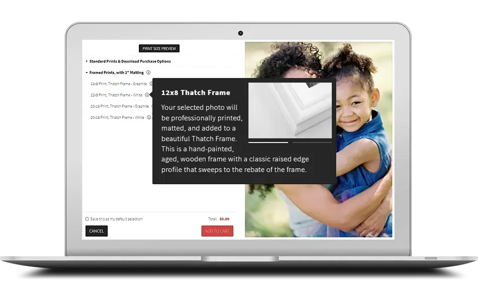 Laptop displaying an online form and a photo of a woman and child. A popup shows molding.