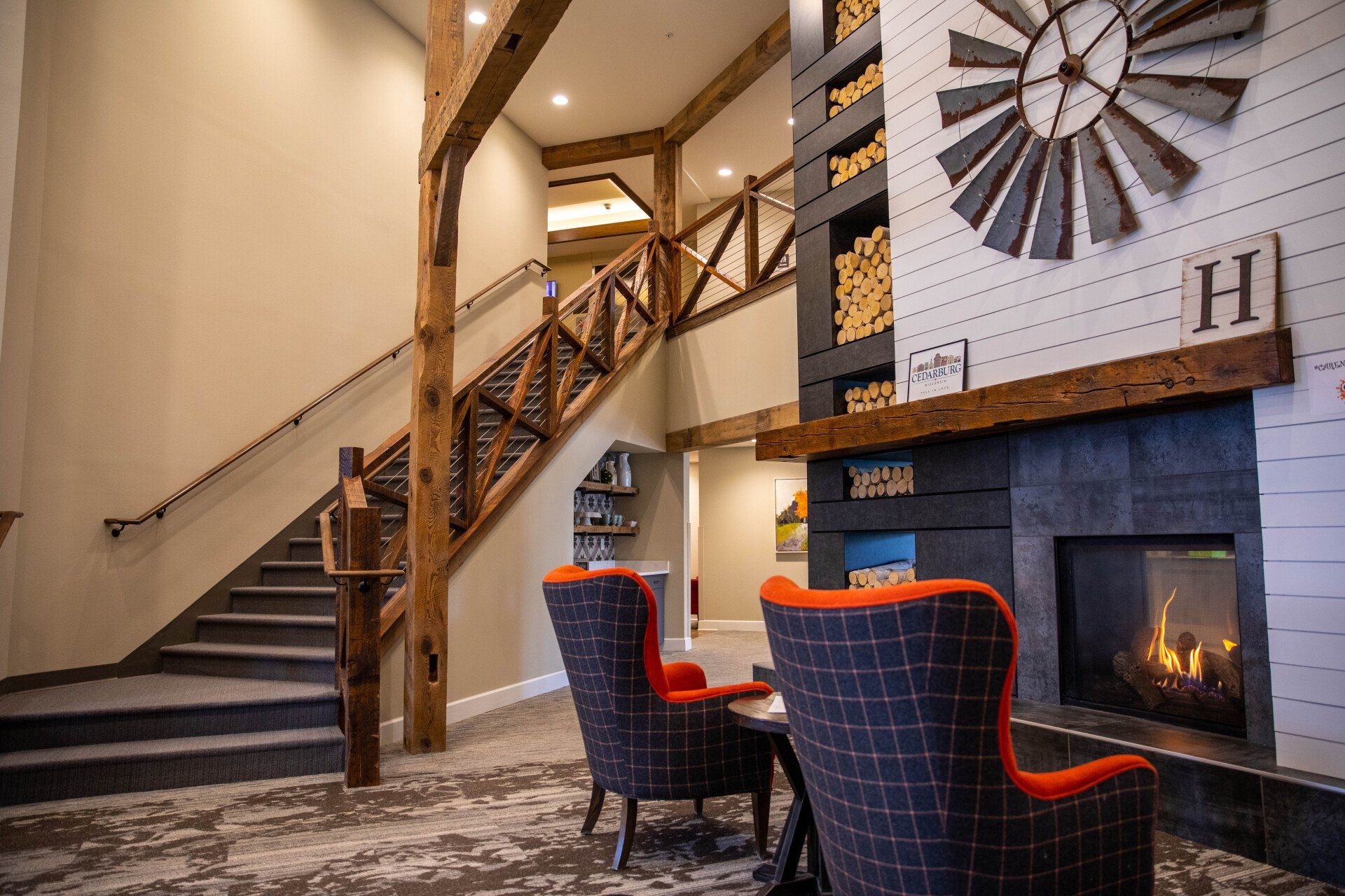 hamilton house, mantel, railings, beams, headers