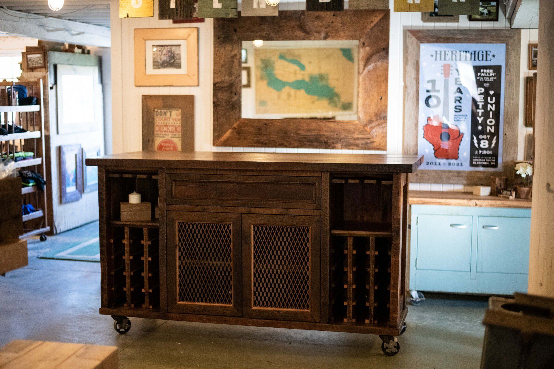 furniture, bar, custom bar, side board bar, wine rack, flip up top,