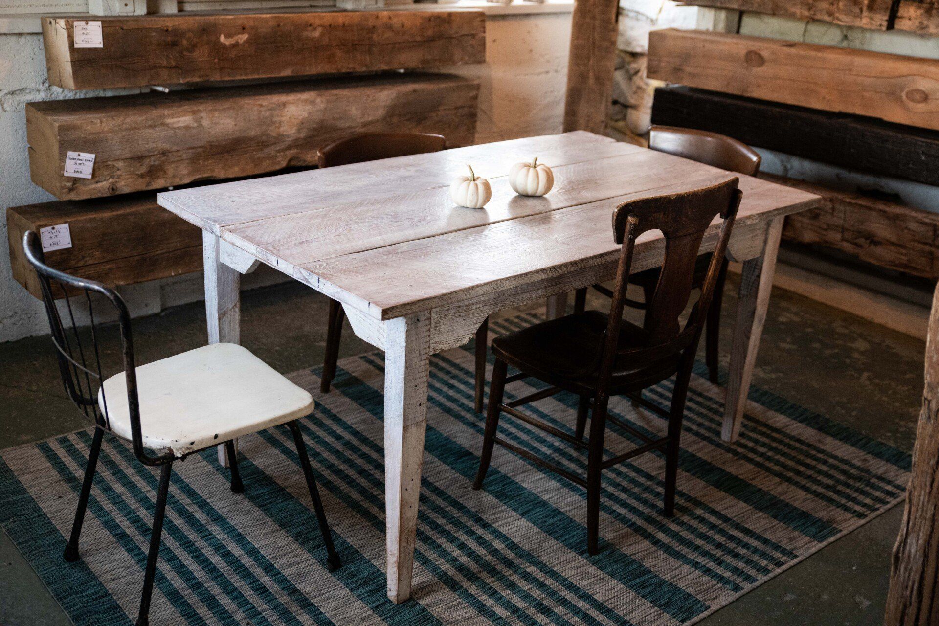 furniture, table, kitchen table, white, plank style