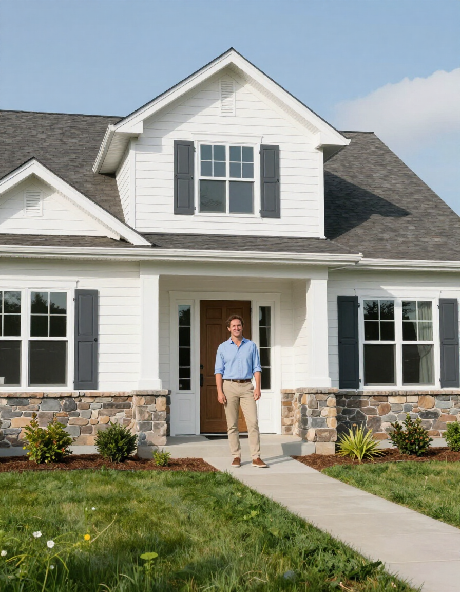 Homeowner at Idaho home entry
