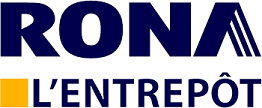 Logo de Rona L'Entrepôt en bleu foncé avec un carré orange et un A rayé.