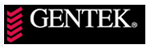 Logo de Gentek, avec du texte blanc sur un rectangle noir, un motif en chevron rouge à gauche.