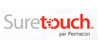 Logo Suretouch avec texte rouge et gris, « par Permacon » en dessous.