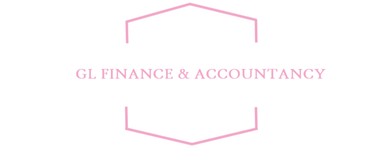 Logo voor GL Finance & Accountancy: een lichtroze zeshoekige vorm rondom tekst.