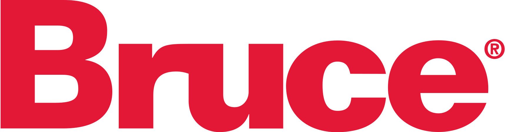 Bruce logo in bold red lettering on a white background