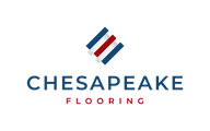Chesapeake Flooring logo with blue and red diagonal stripes above blue and red text on white background