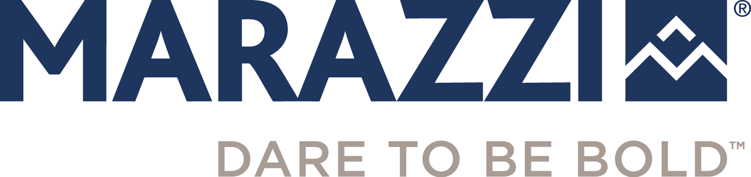Marazzi logo with the slogan “DARE TO BE BOLD” in blue and gray.