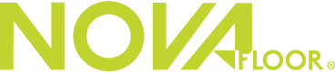 NOVA FLOOR logo in lime green, with a stylized leaf and gray background.
