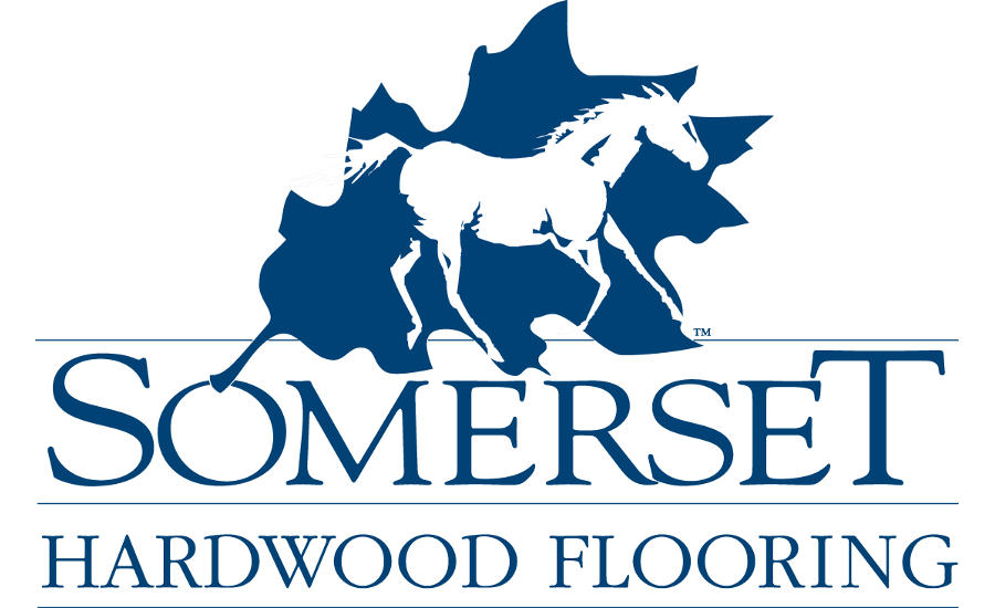 Somerset Hardwood Flooring logo with blue horse and rider silhouette above company name