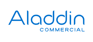 Aladdin Commercial logo in blue text on a white background