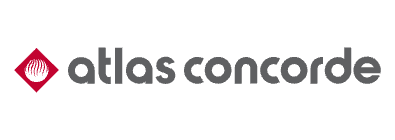 Atlas Concorde logo with a red diamond icon and gray text on a white background