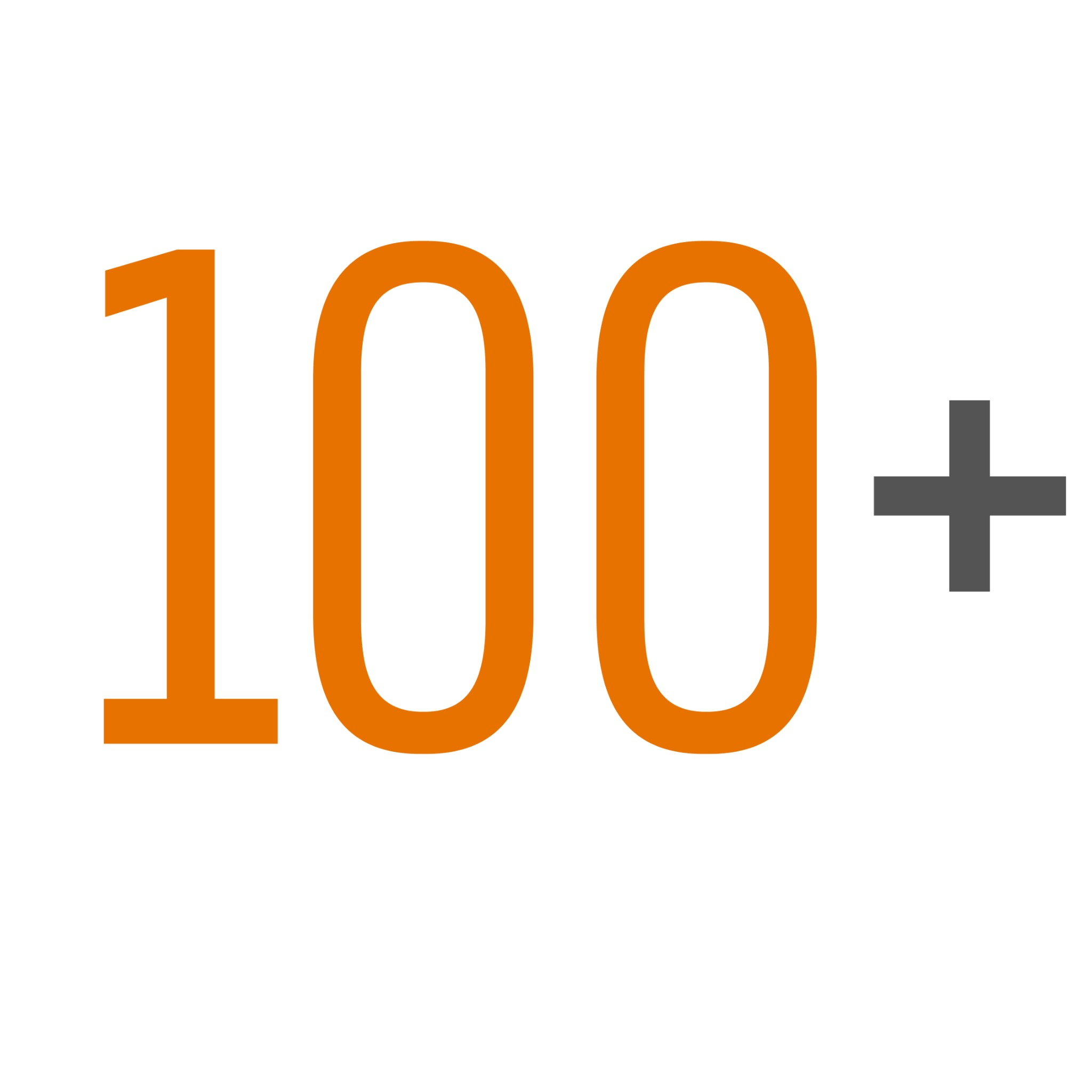 Orange “100+” text on a white background