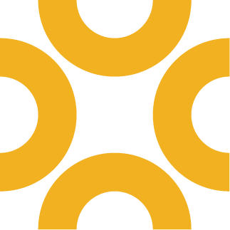 Abstract yellow/orange logo of four partial circles on a white background