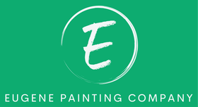 The logo for eugene painting company is a white letter e in a green circle.