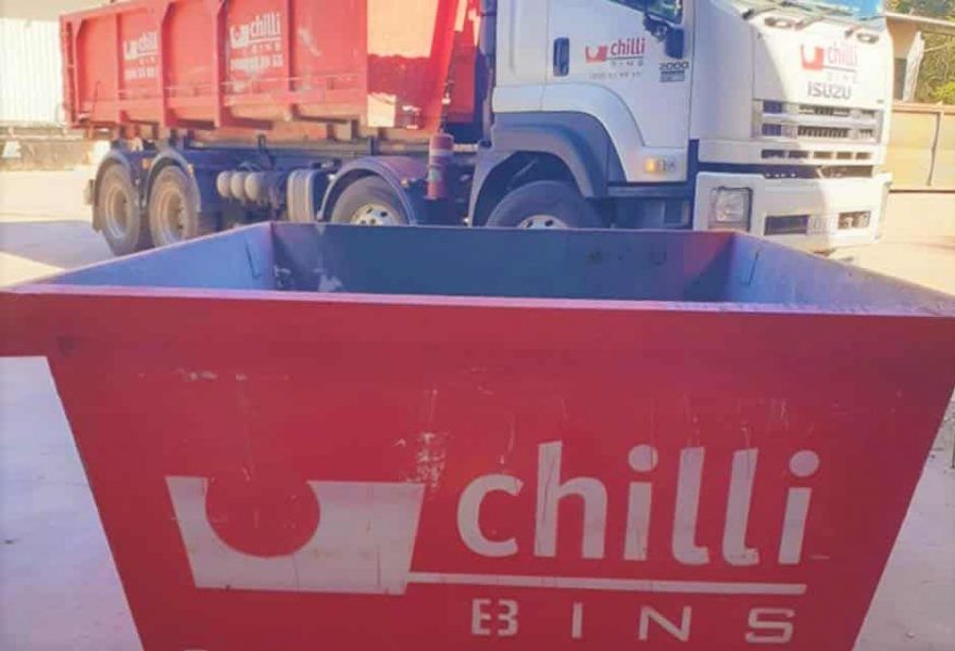 A Red Bin with The Word Chilli on It — Chilli Bins Skip Bins in Glenview, QLD