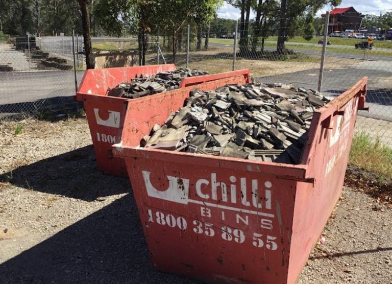 A Red Dumpster that Says Chilli Bins on It — Chilli Bins Skip Bins in Glenview, QLD