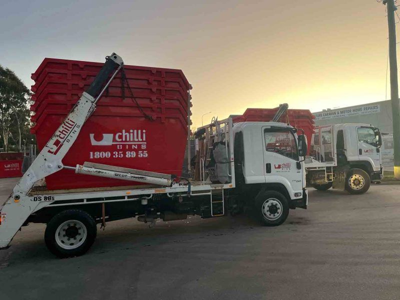 Skip Bins Stacked on Back of Truck — Chilli Bins Skip Bins in Redcliffe, QLD