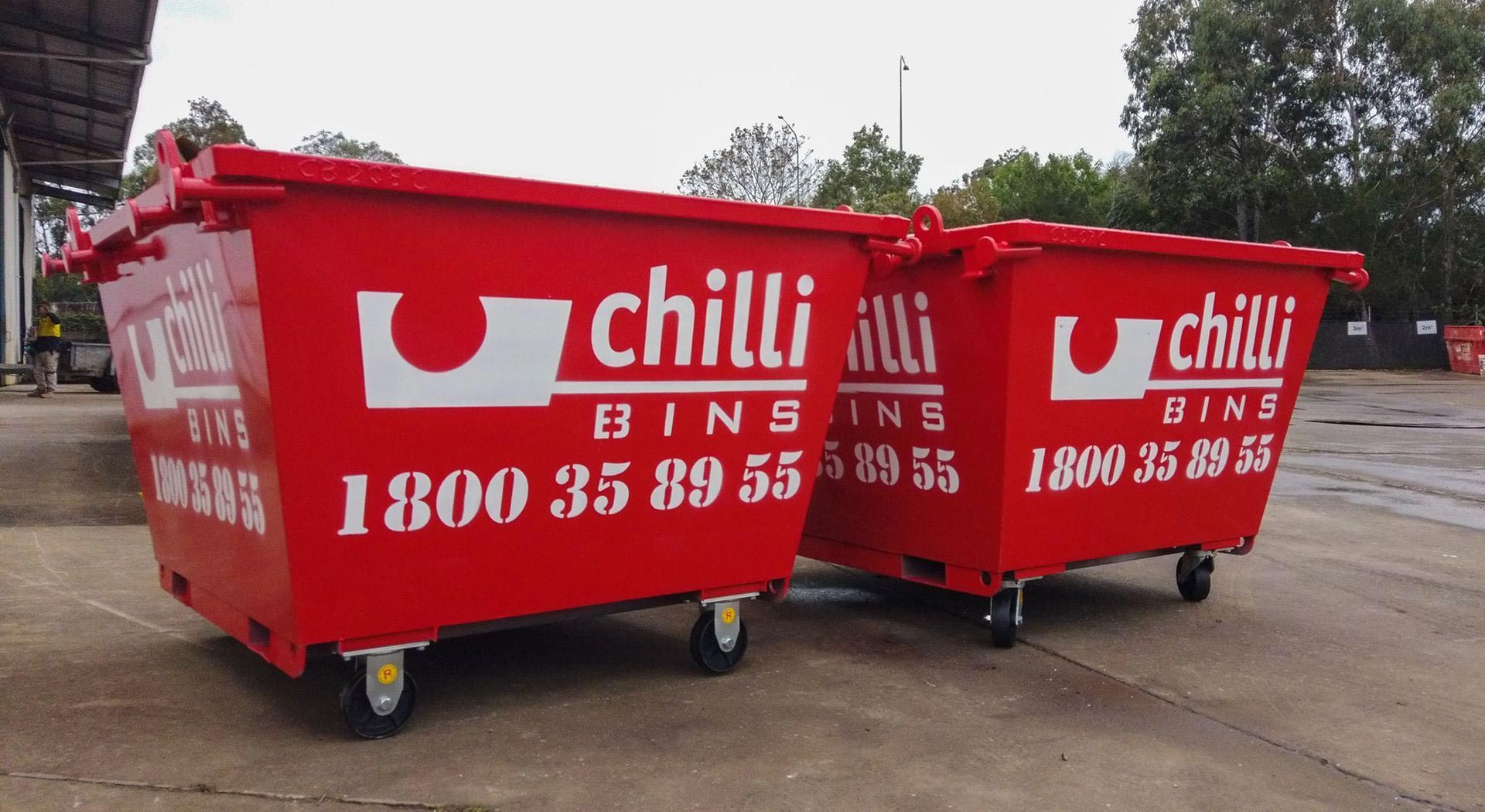 Two Red Skip Bins For Brisbane Skip Bin Hire