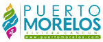 Puerto Morelos logo with colorful abstract shape and text 