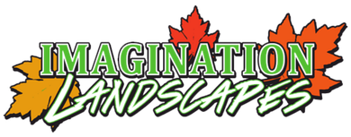 Logo with the words "IMAGINATION LANDSCAPES" in green with white trim, and autumn leaves.