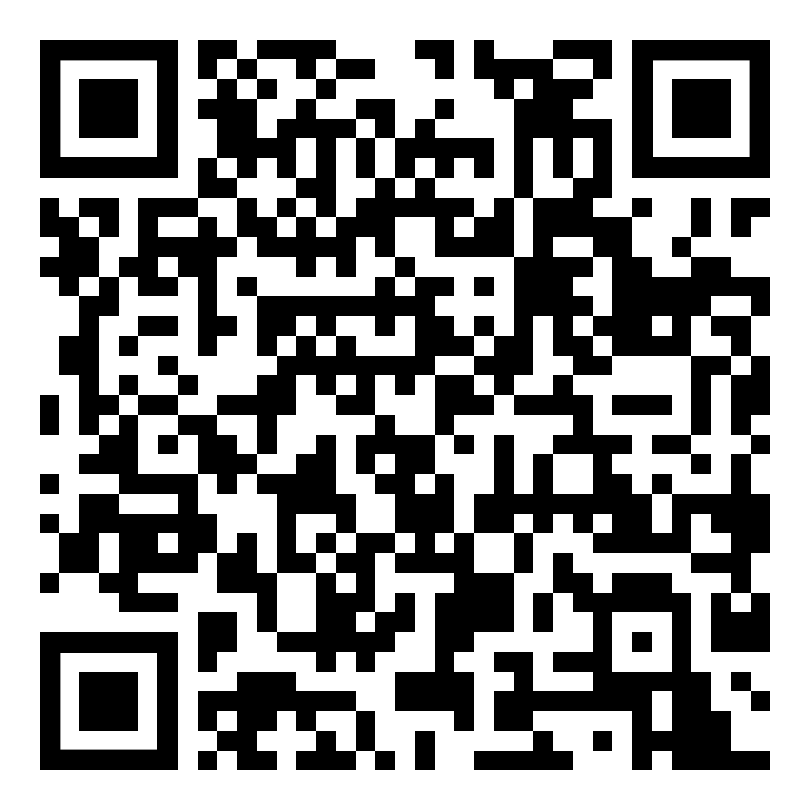 QR code: A square matrix of black and white modules.