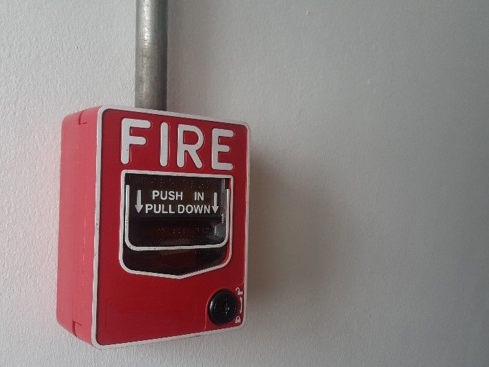 A red box with the word fire on it