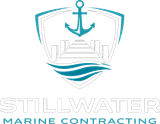 Stillwater Marine Contracting logo with teal anchor and dock over waves