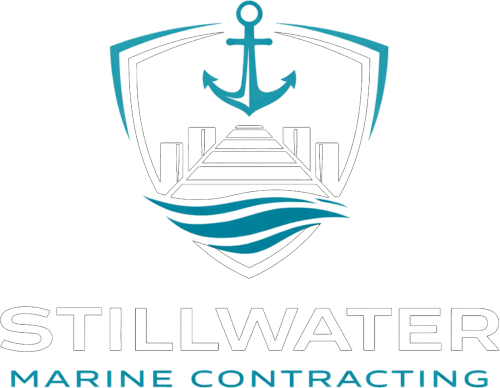 Stillwater Marine Contracting logo with teal anchor and dock over waves