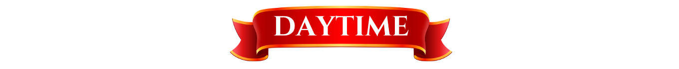Red ribbon banner reading “DAYTIME” on a white background