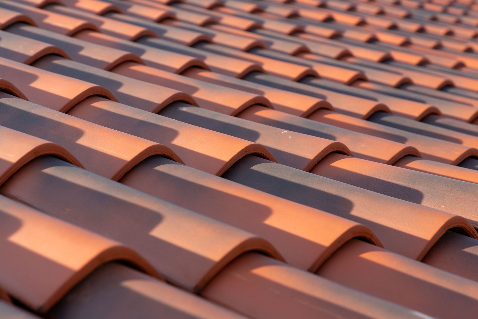 Close-up of terracotta roof tiles in a staggered pattern