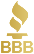 Gold BBB logo with stylized flame above the letters BBB