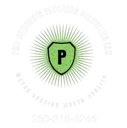 Green shield logo with a black P and radiating lines, surrounded by circular company text and a phone number
