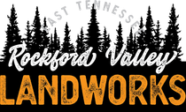 Rockford Valley Landworks logo with pine trees and East Tennessee text in black, white, and orange