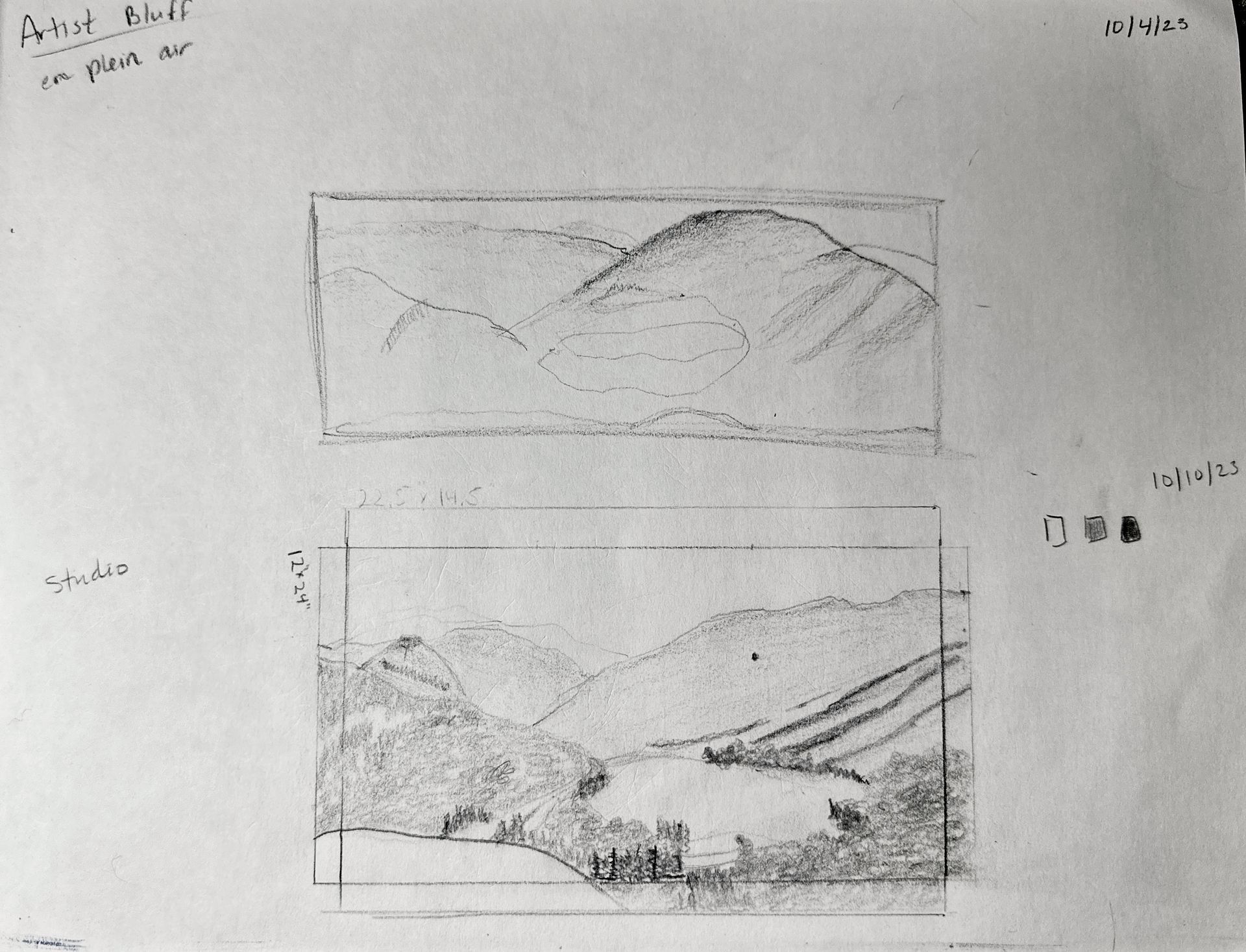 an en plein air and studio sketch by landscape artist Nicole Ann based off a hiking trail in New Hampshire called 