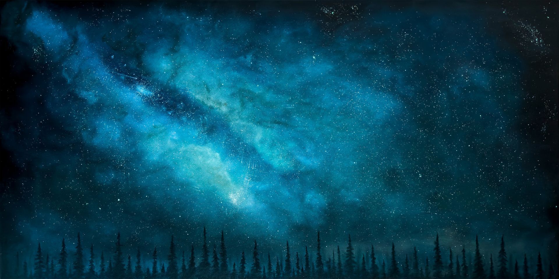 The milky way galaxy is visible in the night sky over a city.