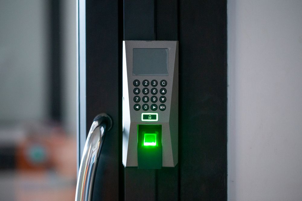 Fingerprint Scanner on a Black Door, With a Keypad and Handle — IRIS CCTV in South Grafton, NSW