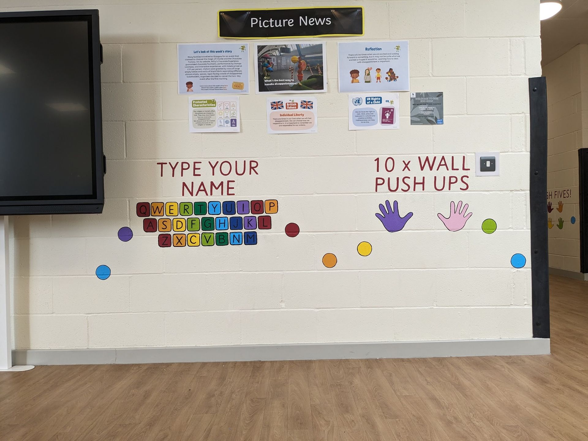 SEN interactive murals special educational needs primary school Mo Mowlam Academy Redcar type wall push ups