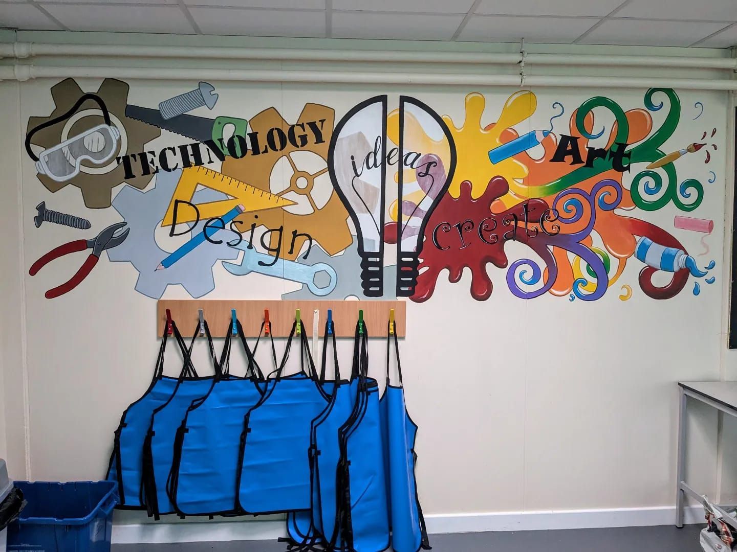 Bespoke design technology mural at Bader primary school art create creative  light bulb