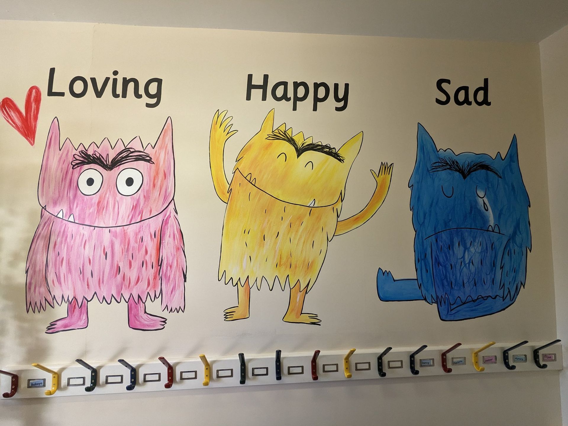 colour monsters loving happy sad feelings murals primary school nursery
