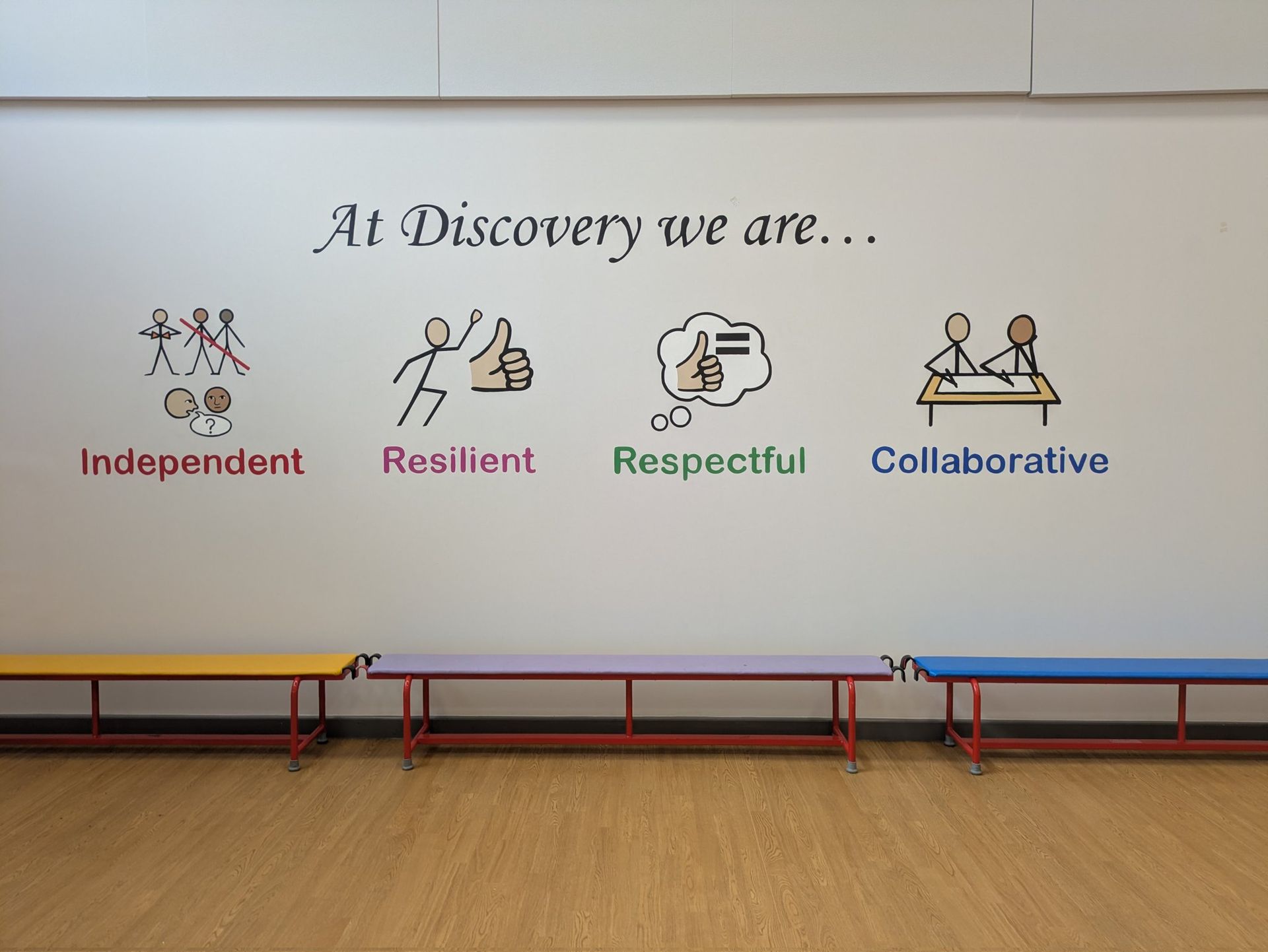 Discovery special academy values mural in the hall