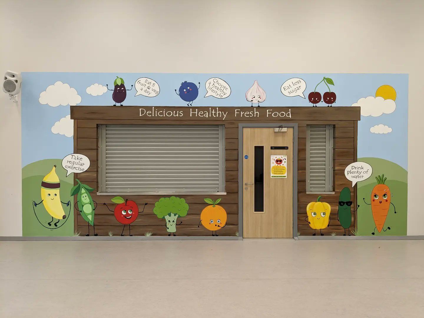 Eat healthy diet food mural discovery special academy kitchen cooking education SEN fruit vegetables dinners hut hall canteen